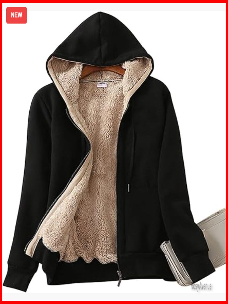 Casual Full Zip Sherpa Lined Hoodie Sweatshirt Jacket Coat